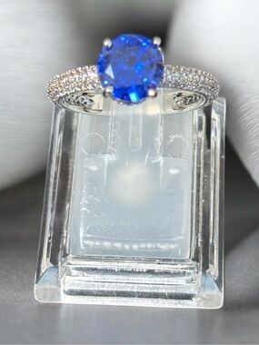 Blue Sapphire-Style Pavé Engagement Ring - Unbranded